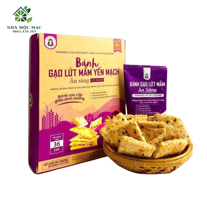 Bánh gaọ lứt mầm yến mạch Bhnong hộp 150g